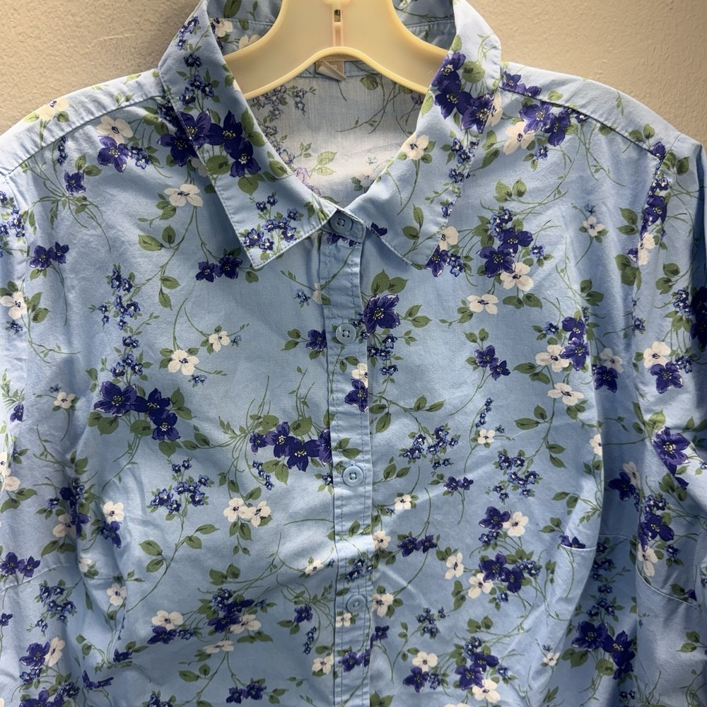 Woman Within Blue Floral Short Sleeve Button Down Shirt Size 18/20
